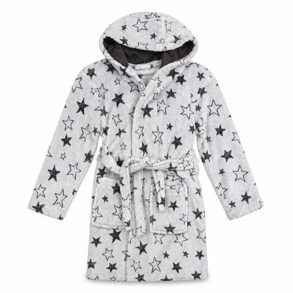 George Girls Grey Geometric  Kimono Robe Size 6-7 Years  - Star Print