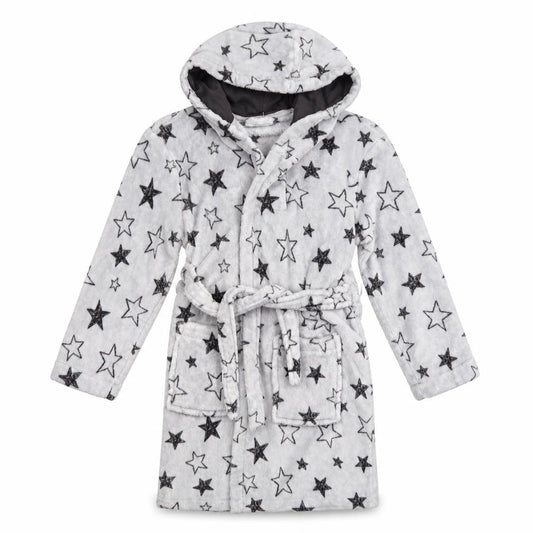George Girls Grey Geometric  Kimono Robe Size 6-7 Years  - Star Print