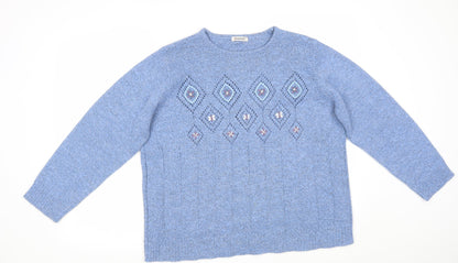 Damart Womens Blue Floral  Pullover Jumper Size XL