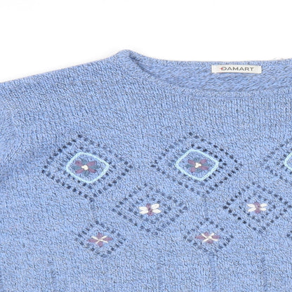 Damart Womens Blue Floral  Pullover Jumper Size XL