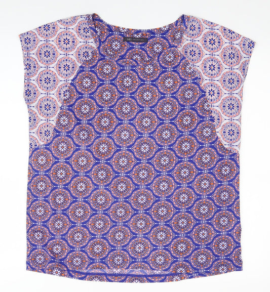 M&S  Womens Blue Geometric  Basic T-Shirt Size 14