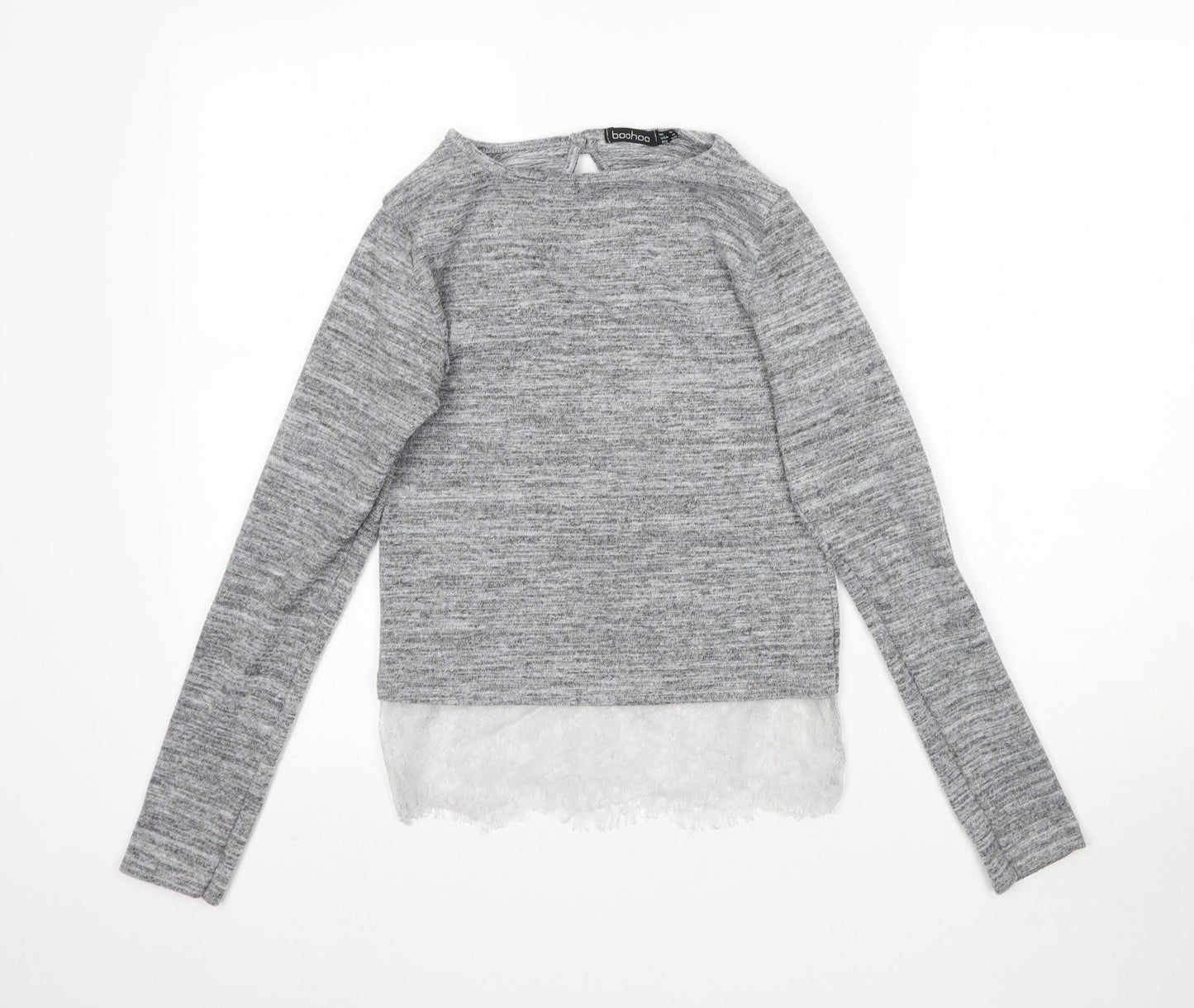 Boohoo Womens Grey   Basic T-Shirt Size 8  - Lace detail