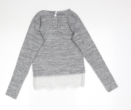 Boohoo Womens Grey   Basic T-Shirt Size 8  - Lace detail