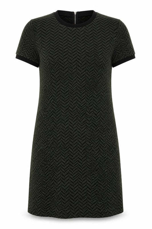 Front view of Papaya women’s green herringbone a-line, size UK 12, - back zip