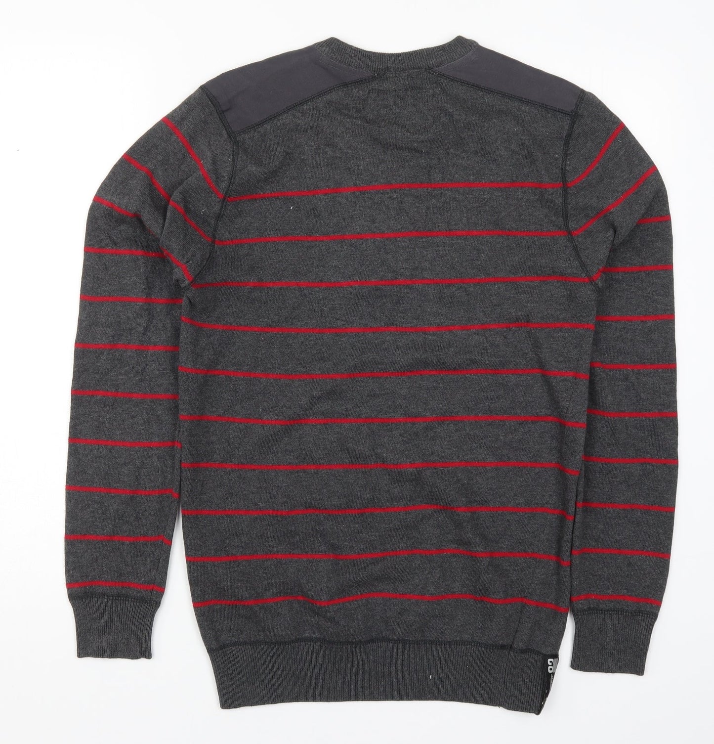 Easy Mens Grey Striped Knit Pullover Jumper Size S  - Red