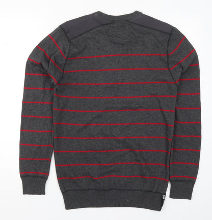 Easy Mens Grey Striped Knit Pullover Jumper Size S  - Red