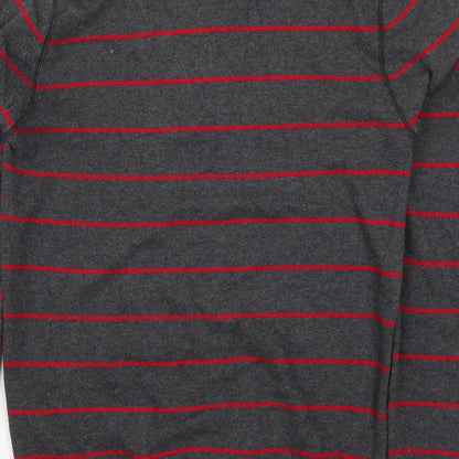 Easy Mens Grey Striped Knit Pullover Jumper Size S  - Red