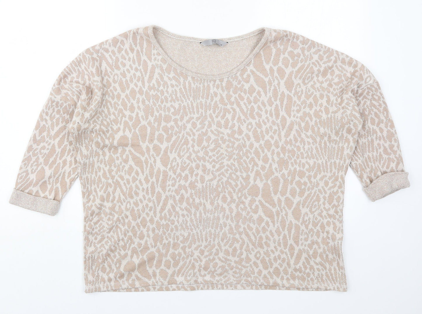 TU Womens Beige Animal Print Knit Pullover Jumper Size 14