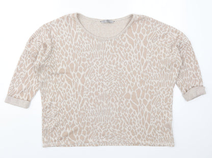 TU Womens Beige Animal Print Knit Pullover Jumper Size 14