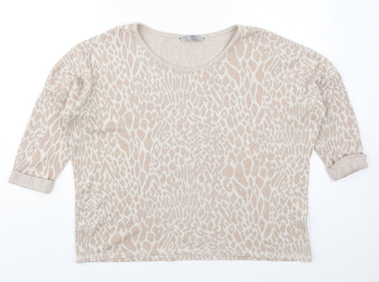 TU Womens Beige Animal Print Knit Pullover Jumper Size 14