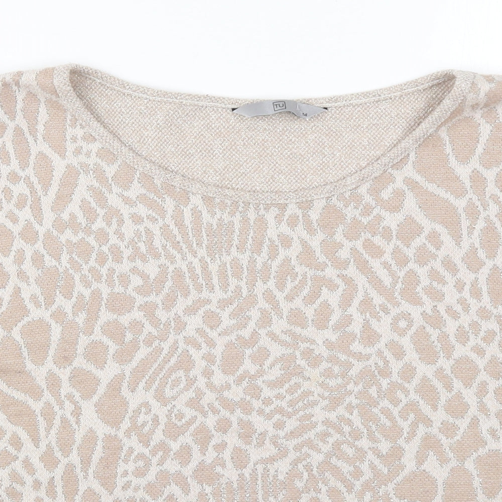 TU Womens Beige Animal Print Knit Pullover Jumper Size 14