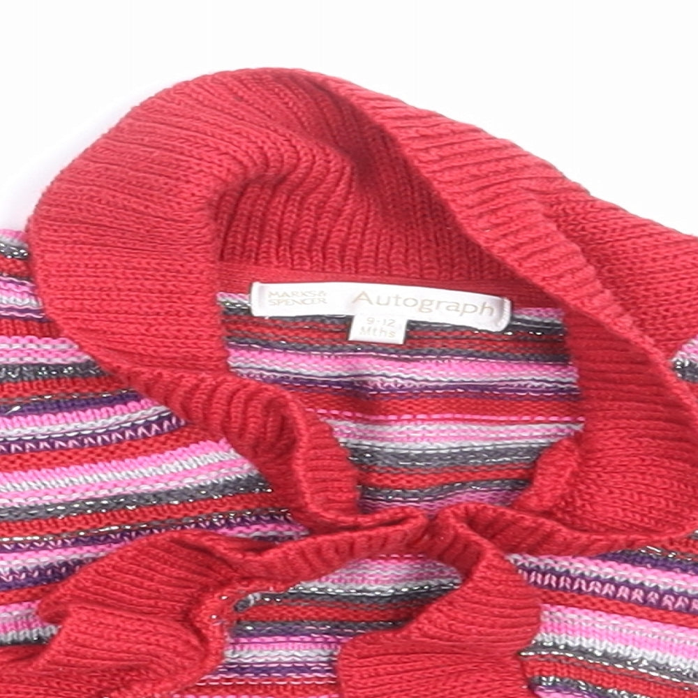 M&S Girls Multicoloured Striped  Cardigan Jumper Size 9-12 Months