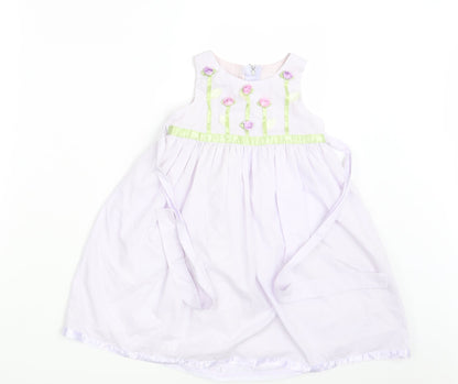 jenny Annie Dots Girls White Floral  A-Line  Size 3 Years