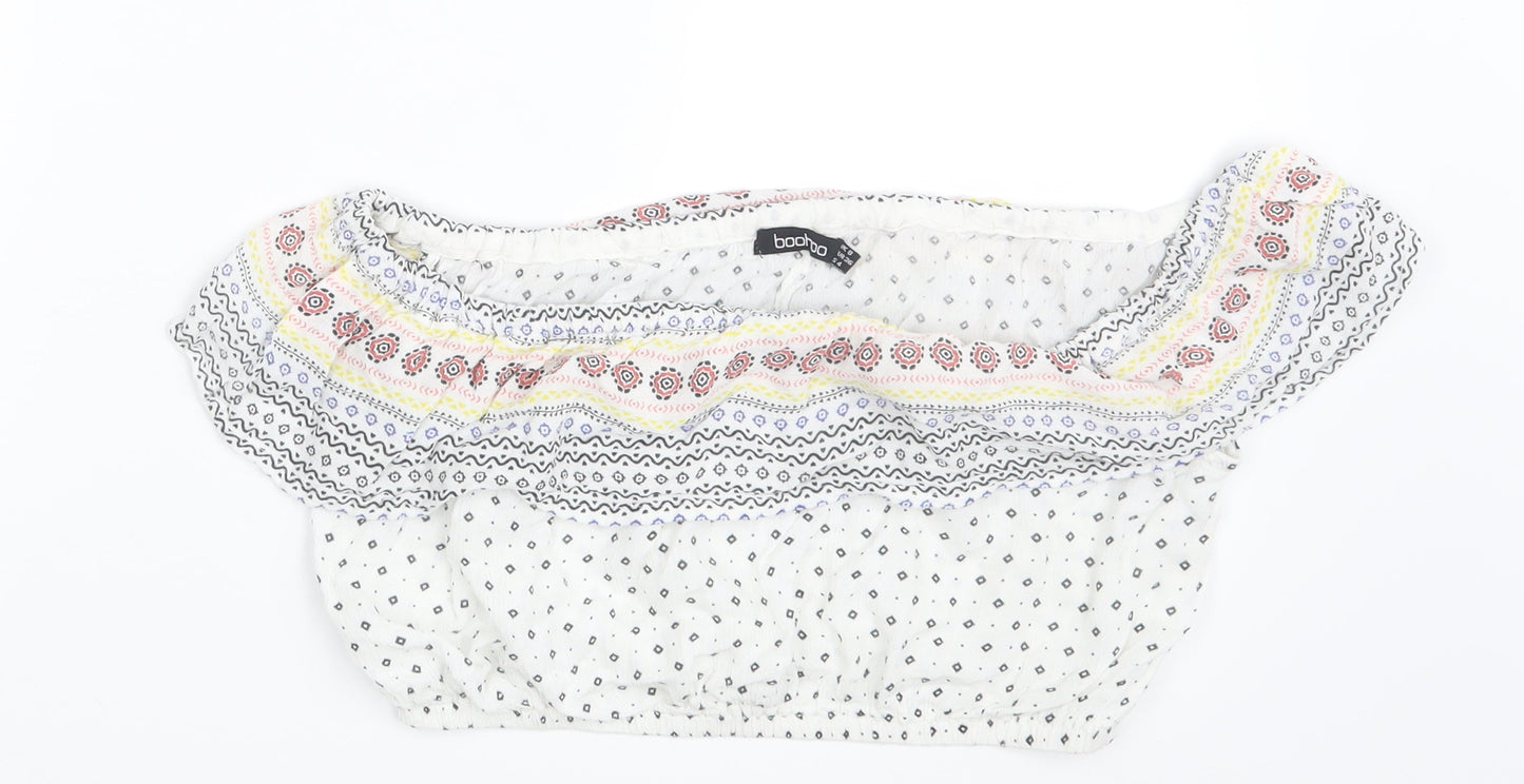 Boohoo Womens White Fair Isle  Basic Blouse Size 8