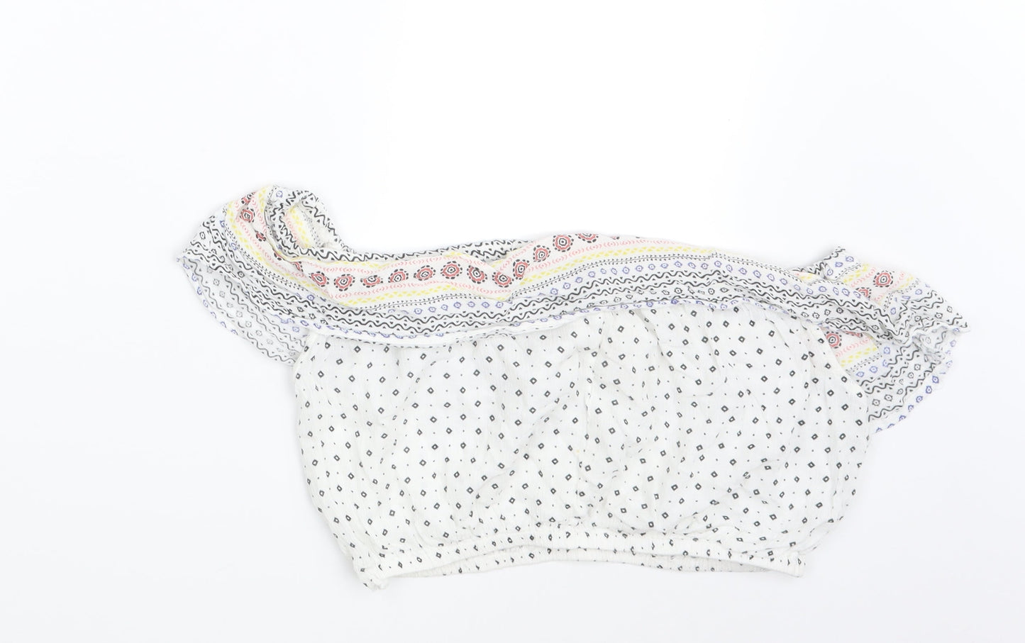 Boohoo Womens White Fair Isle  Basic Blouse Size 8