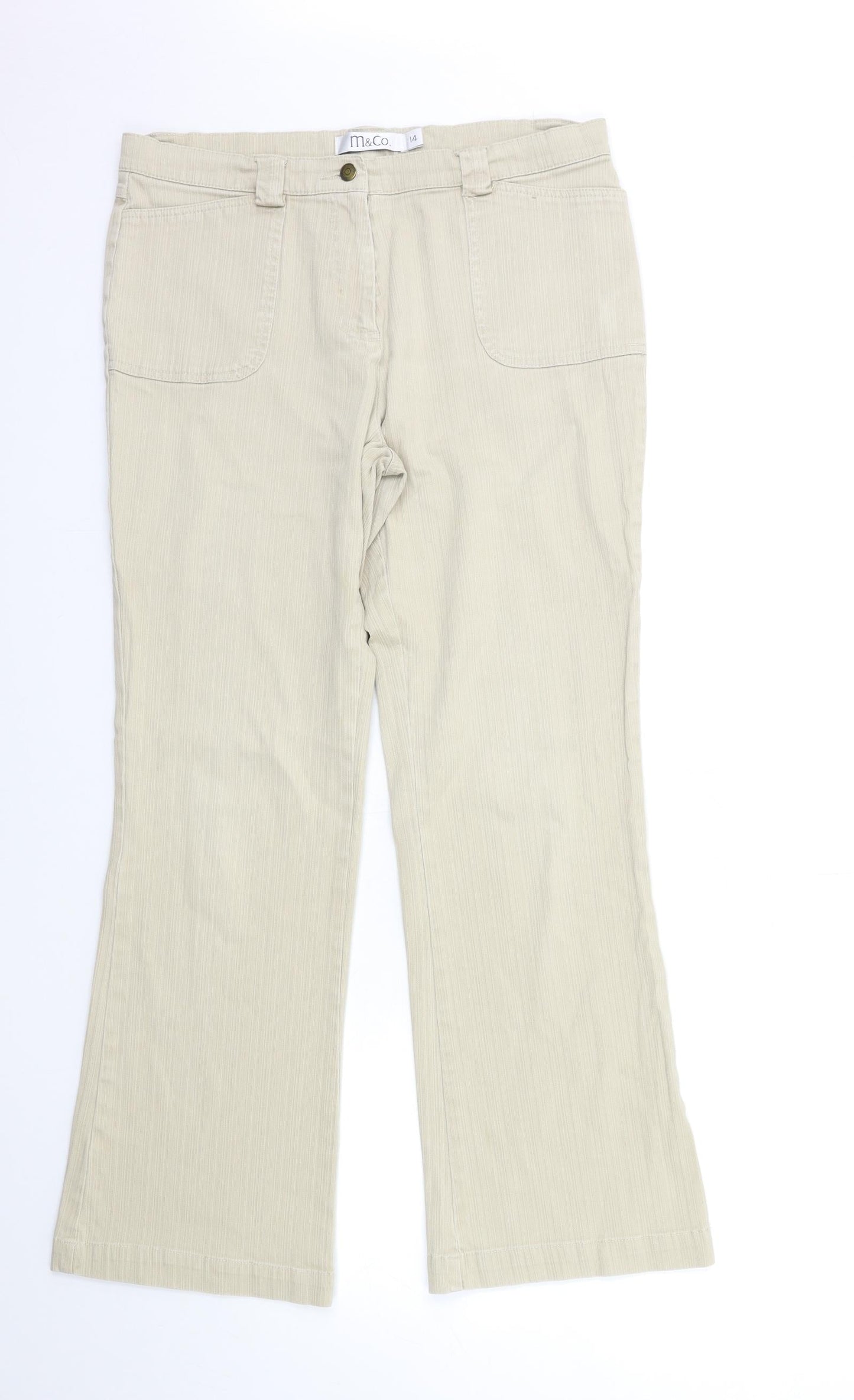 M&Co Womens Beige  Denim Flared Jeans Size 14 L29 in