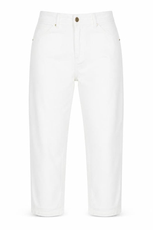Front view of Soon women’s white denim cropped jeans, size UK 10, 23-inch leg