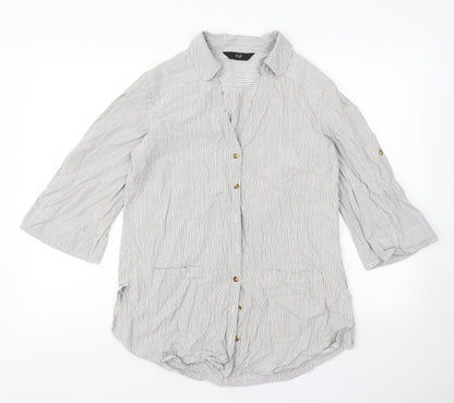 F&F Womens Grey Striped  Basic Button-Up Size 8