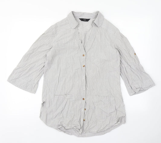 F&F Womens Grey Striped  Basic Button-Up Size 8