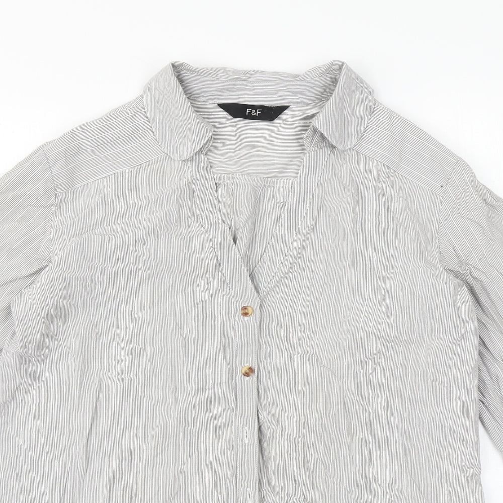 F&F Womens Grey Striped  Basic Button-Up Size 8