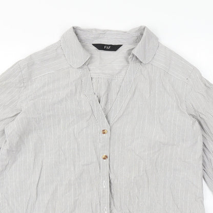 F&F Womens Grey Striped  Basic Button-Up Size 8