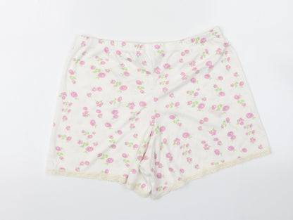 Polkadot Womens White Floral  Hot Pants Shorts Size L