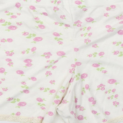 Polkadot Womens White Floral  Hot Pants Shorts Size L