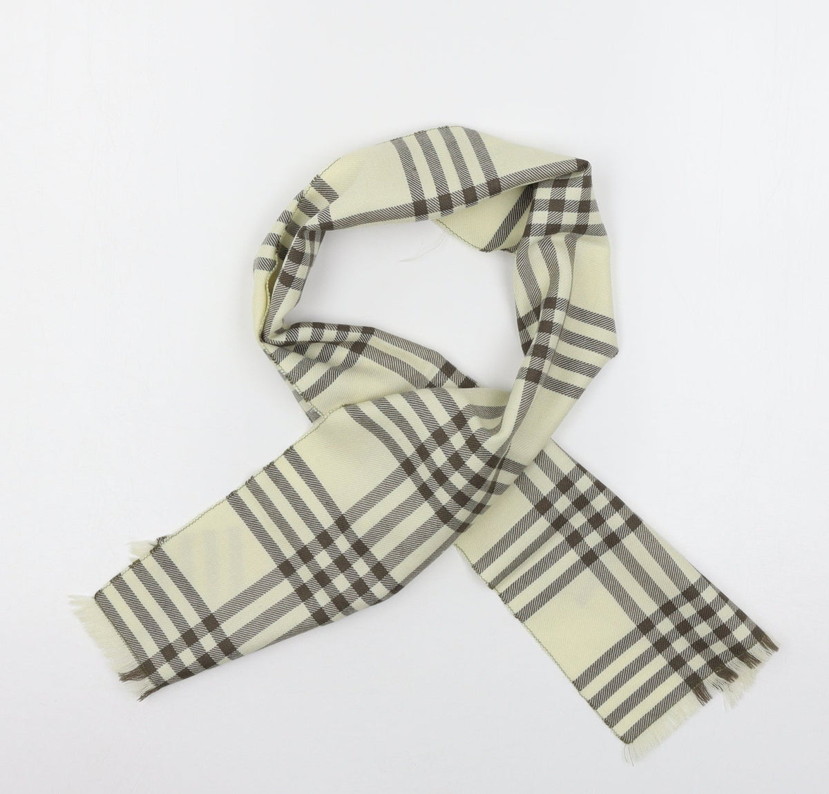 Preworn Womens Ivory Plaid Knit  Scarf
