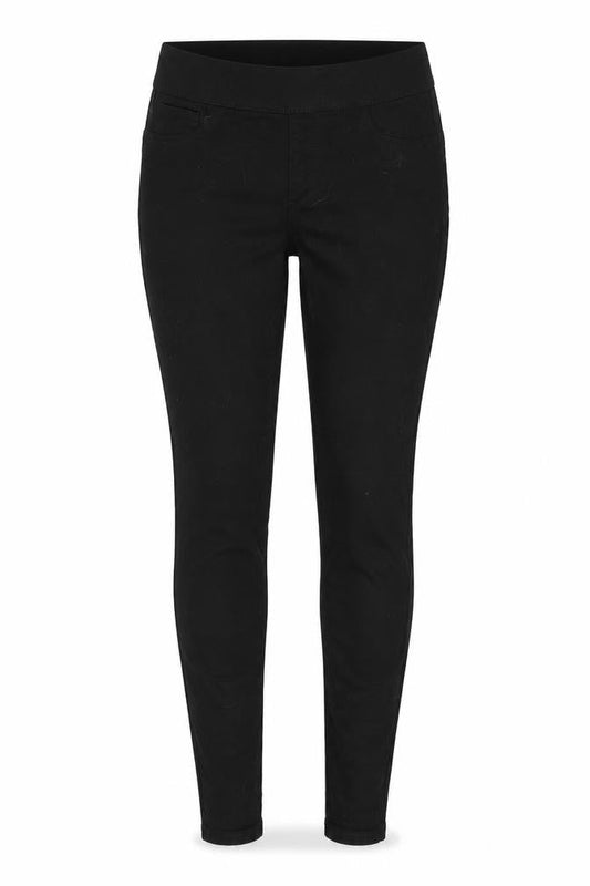 Front view of Denim & Co. women’s black denim jegging jeans, size UK 8, 28-inch leg