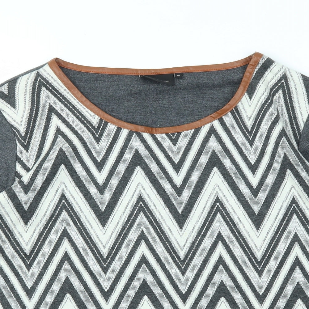 b.young Womens Grey Geometric  Basic T-Shirt Size M
