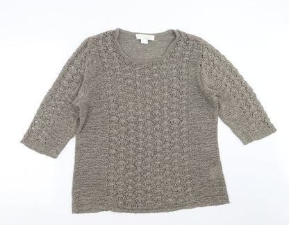 Alessa W Womens Beige  Knit Pullover Jumper Size 20  - open knit detail