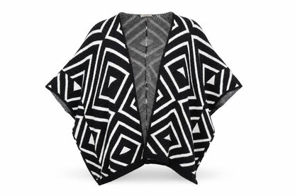 Sleek Chic Womens Black Geometric  Shrug Jumper One Size