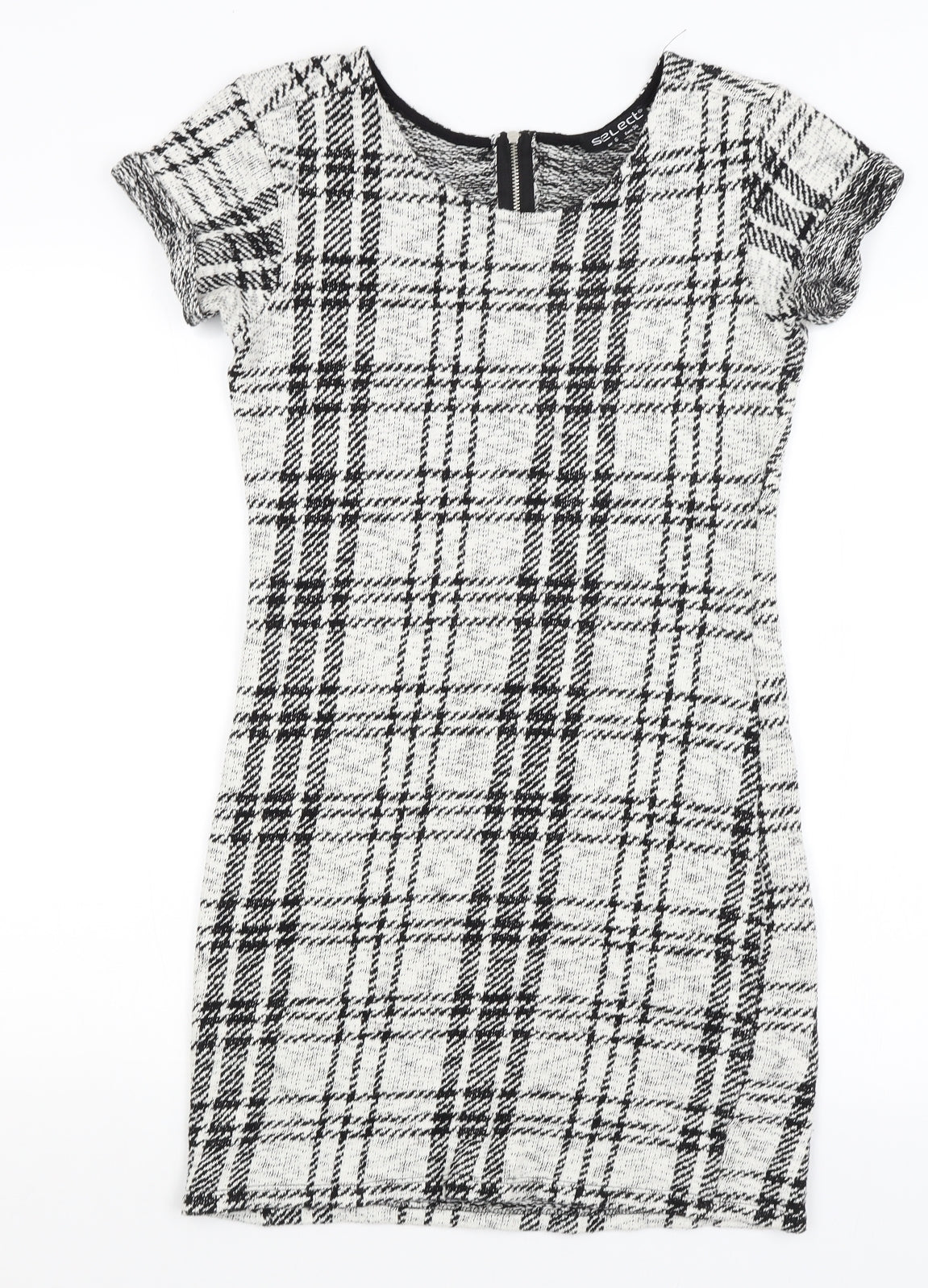 Select Womens White Plaid  Pencil Dress  Size 6
