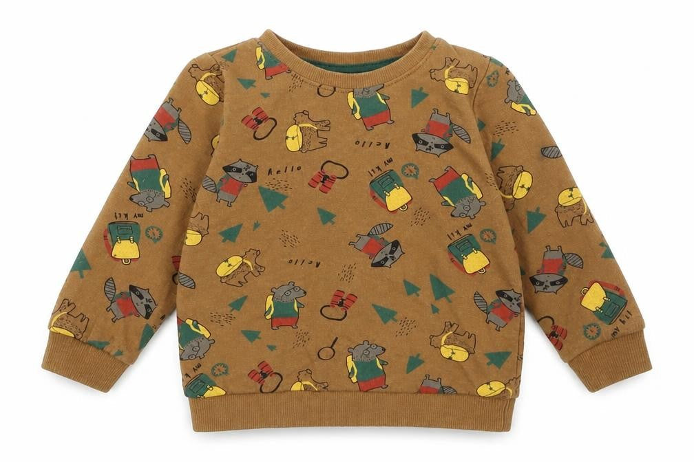 Front view of So Cute Baby Brown jumper, size 9-12, Months - Woodland Animals