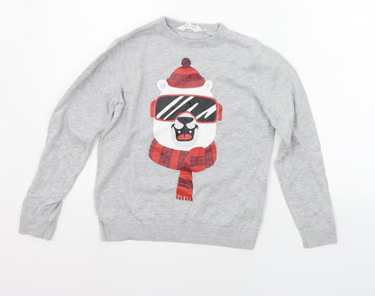 H&M Girls Grey   Pullover Jumper Size 7-8 Years  - christams