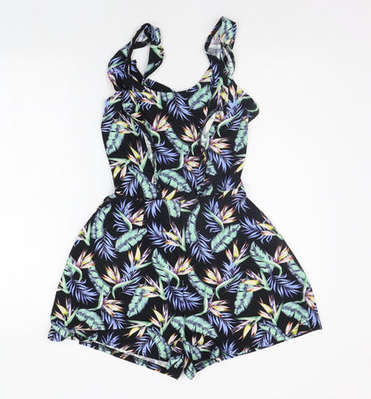 Divided Womens Black Floral  Jumpsuit One-Piece Size 8