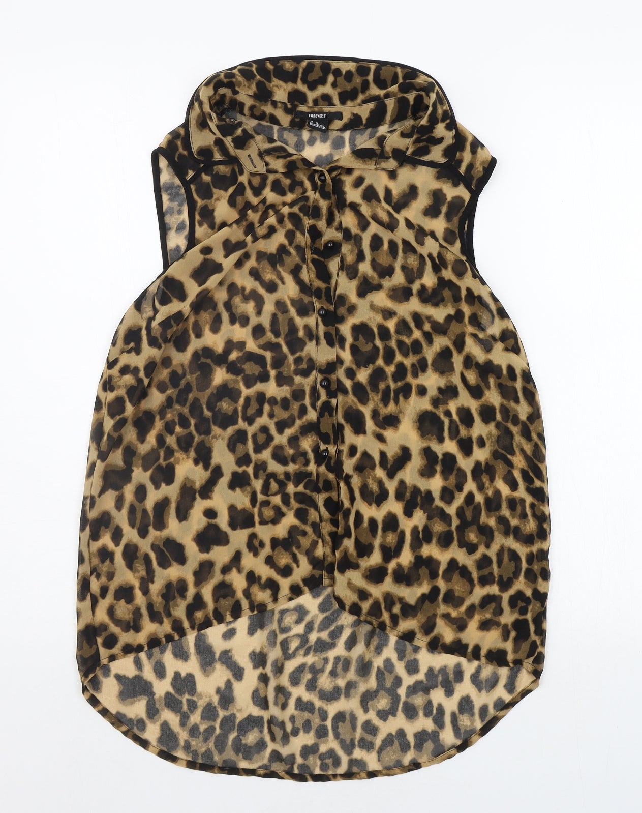 FOREVER 21 Womens Beige Animal Print  Basic Button-Up Size M