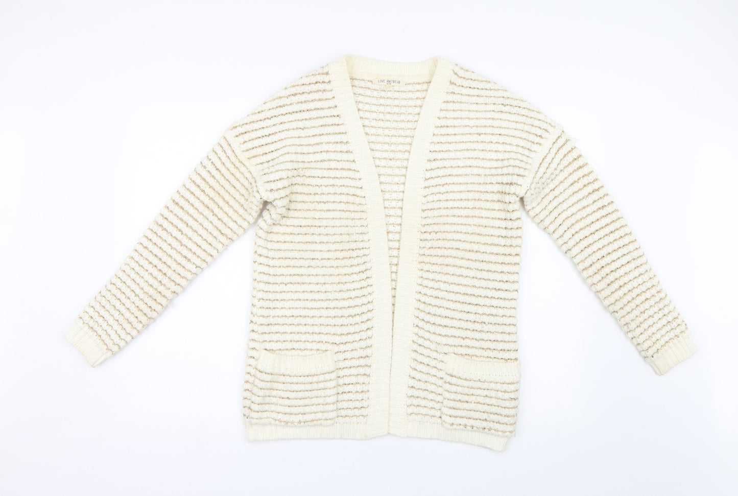 Love Knitwear Womens Beige Striped Knit Cardigan Jumper Size S