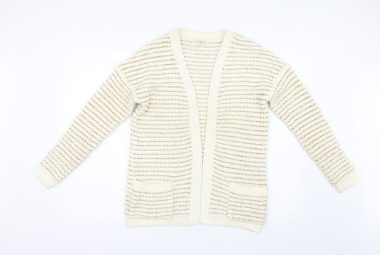 Love Knitwear Womens Beige Striped Knit Cardigan Jumper Size S