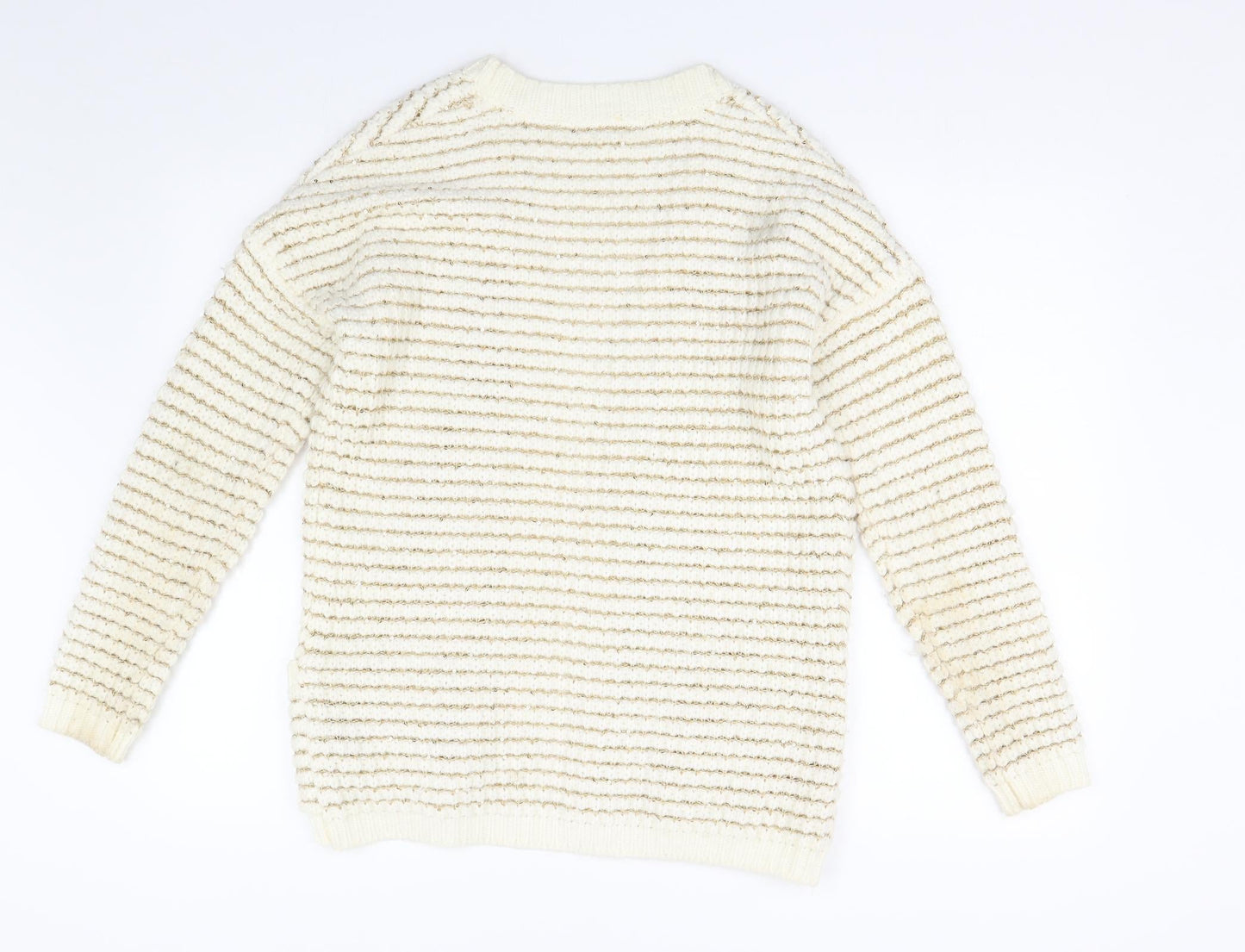 Love Knitwear Womens Beige Striped Knit Cardigan Jumper Size S