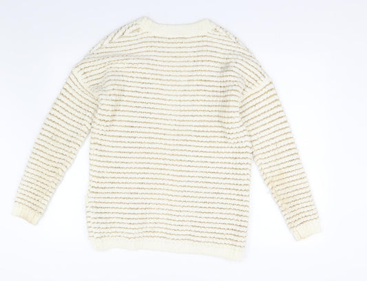 Love Knitwear Womens Beige Striped Knit Cardigan Jumper Size S