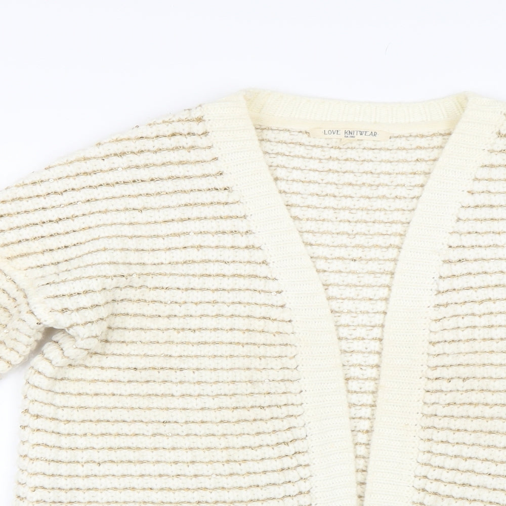 Love Knitwear Womens Beige Striped Knit Cardigan Jumper Size S