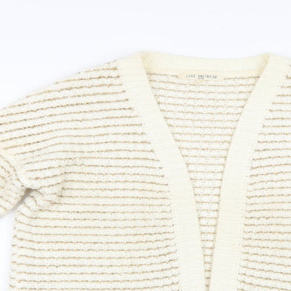 Love Knitwear Womens Beige Striped Knit Cardigan Jumper Size S