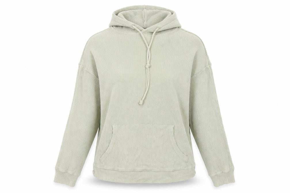 Front view of Missguided women’s green pullover hoodie, size UK 10