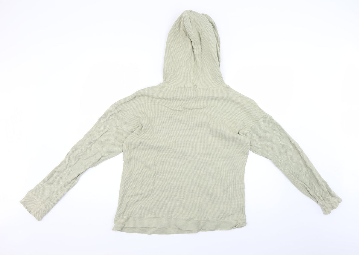 Back view of Missguided women’s green pullover hoodie, size UK 10