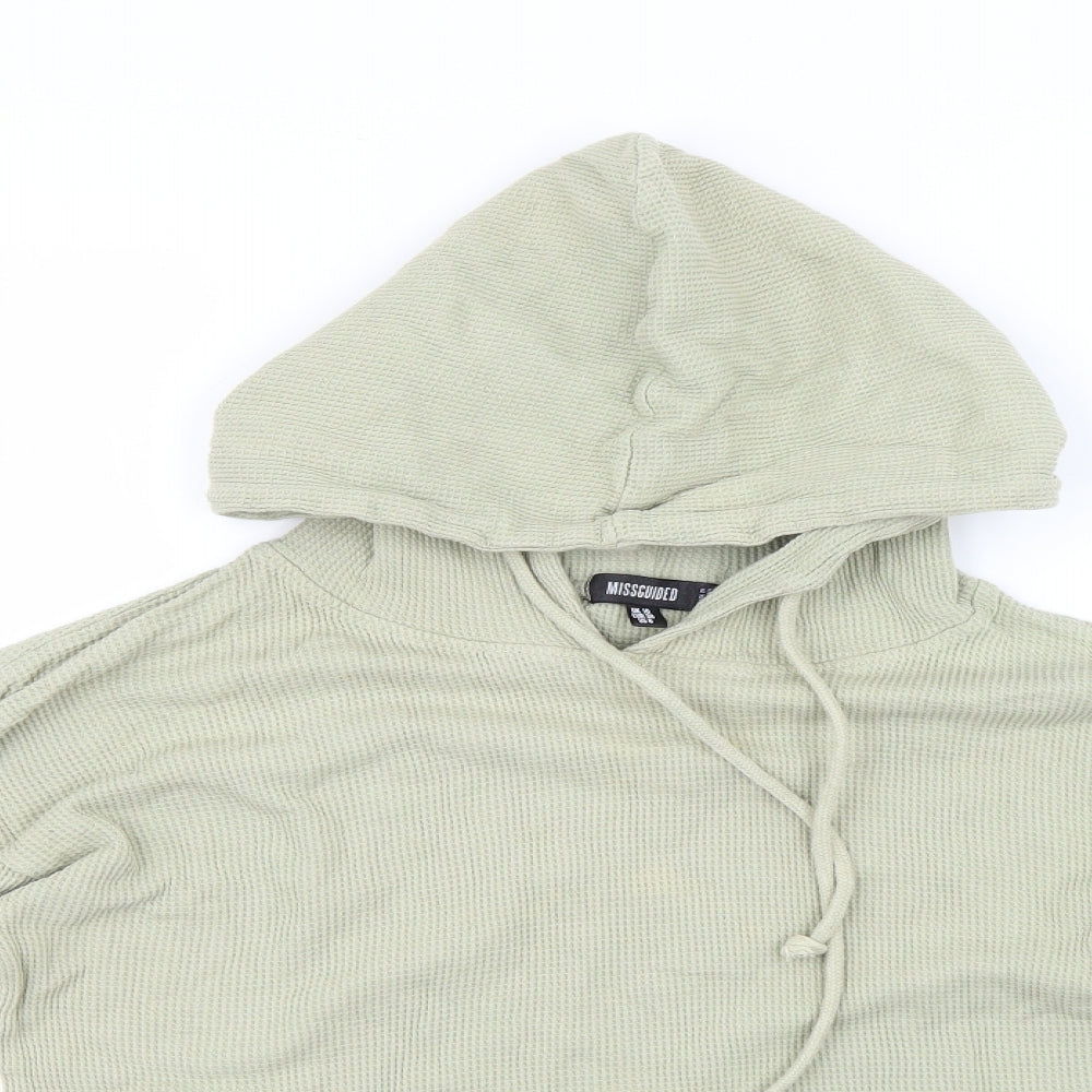 Close-up detail of Missguided women’s green pullover hoodie, size UK 10