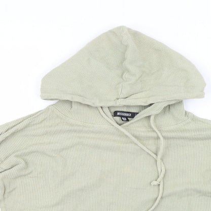 Close-up detail of Missguided women’s green pullover hoodie, size UK 10