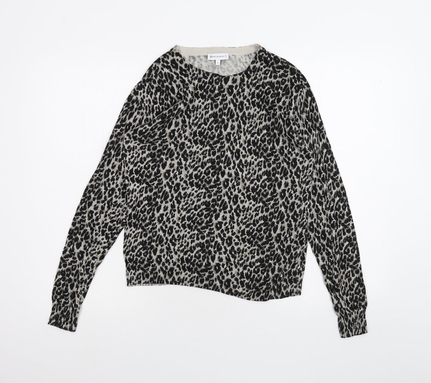 Warehouse Womens Black Animal Print  Basic T-Shirt Size 12