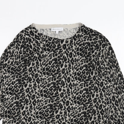 Warehouse Womens Black Animal Print  Basic T-Shirt Size 12