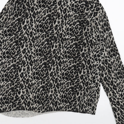 Warehouse Womens Black Animal Print  Basic T-Shirt Size 12